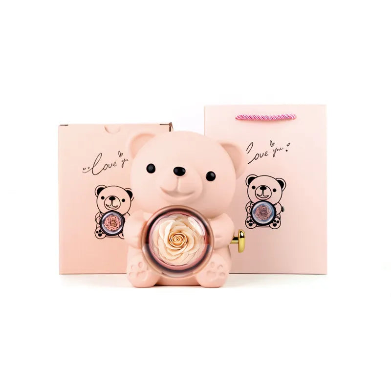 Romantyczny miś z wieczną różą i naszyjnikiem 🧸🌹(Wersja mała)